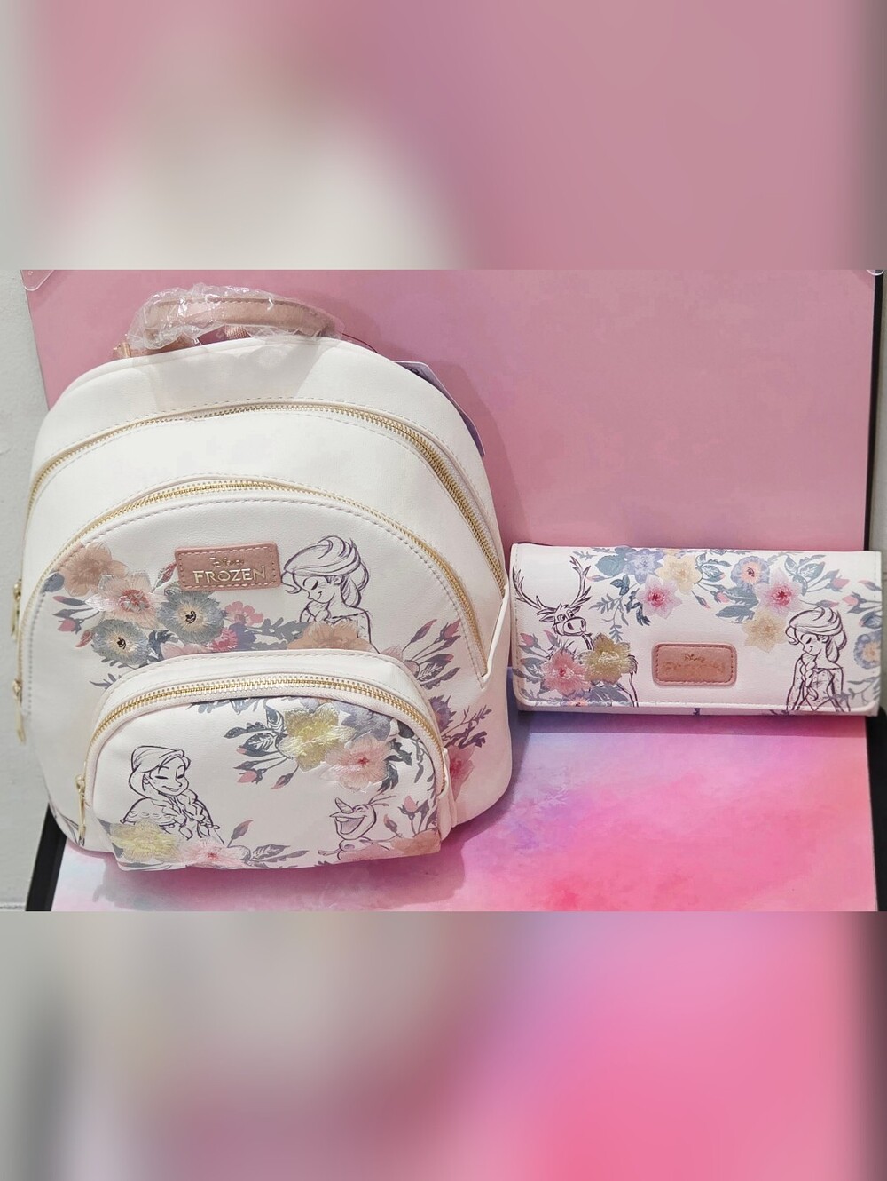Disney Frozen Floral Embroidered Sketch Portraits Mini Backpack and Wallet - Picture 2 of 16